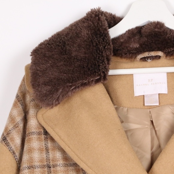 Rachel Parcell Double Breasted Plaid Jacket NWT Tan Iced Coffee Plaid - Picture 4 of 10